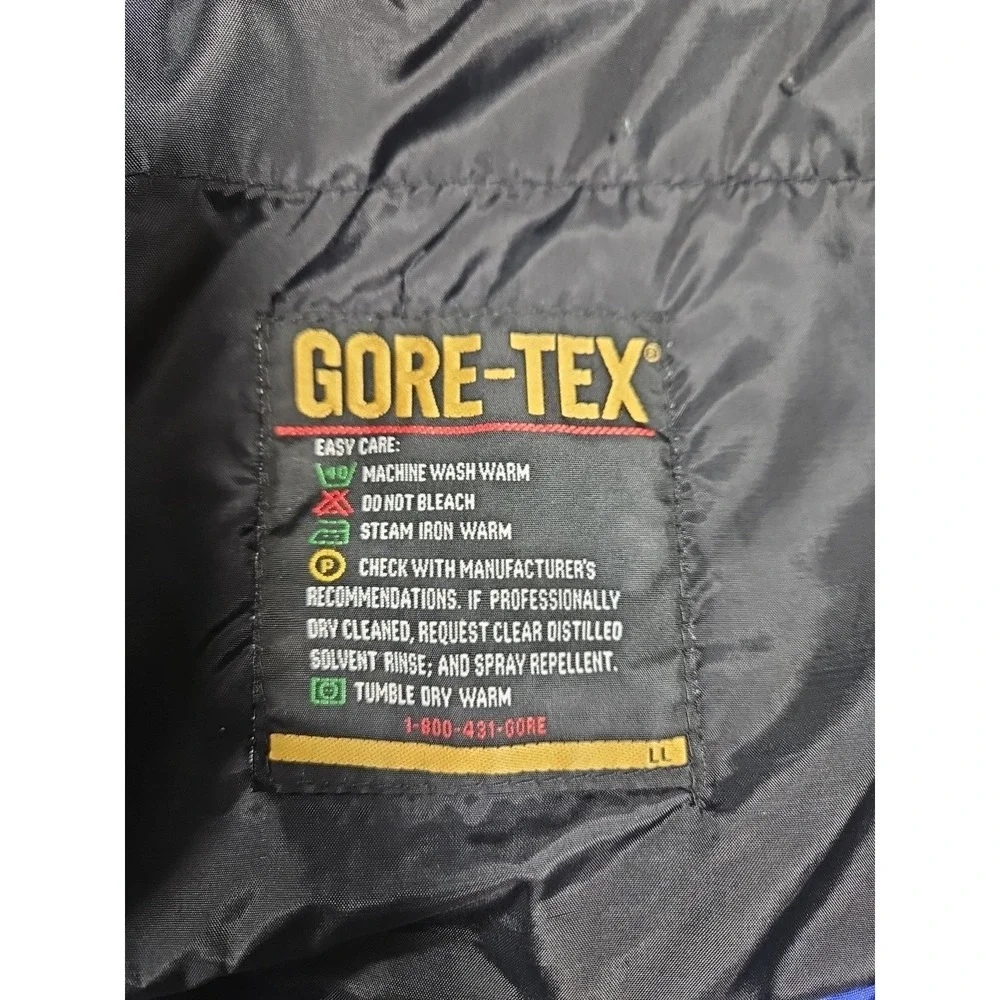 Vintage REI GoreTex Jacket Women M Blue Black Waterproof Hooded Rip Stop Zip Pit